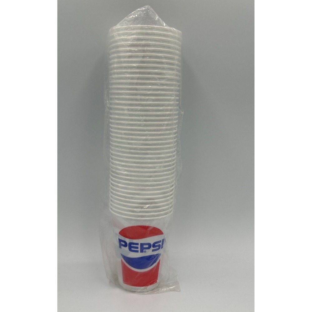 Vintage Pepsi-Cola Polystyrene Plastic Cups 9oz Retro Logo Stack White Red Blue